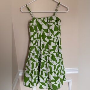 100% Cotton Summer Tiered Green and White Abstract Sim and Sam Sz Small Vacation